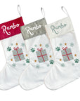 Personalised Pet Christmas Stocking with Paw Prints & Gift Design