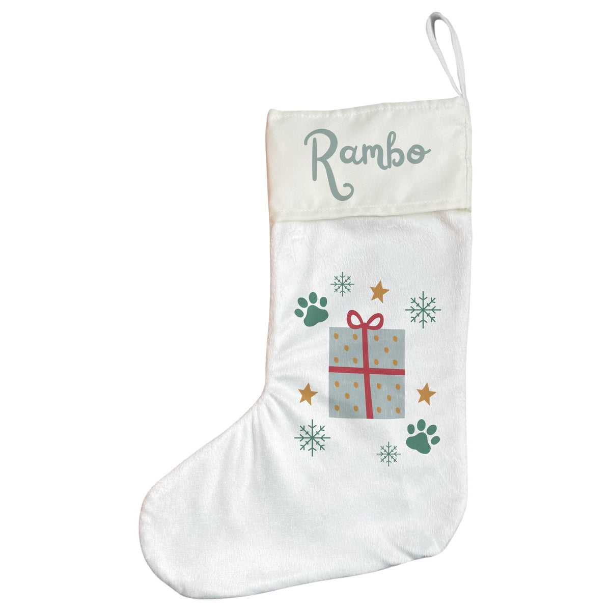 Personalised Pet Christmas Stocking with Paw Prints &amp; Gift Design