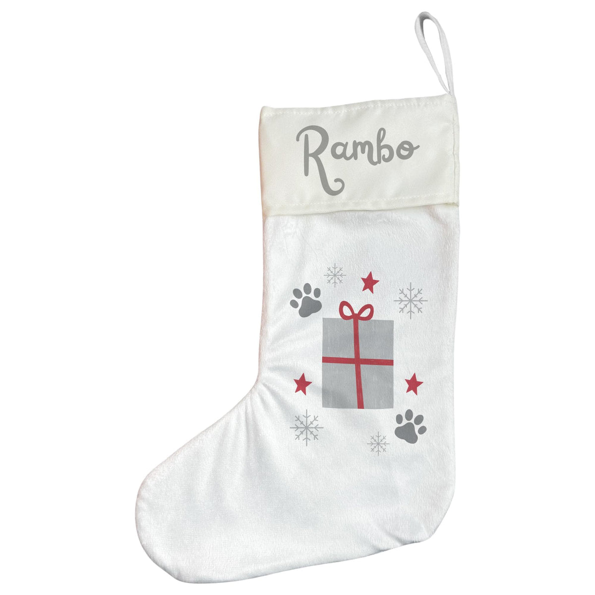 Personalised Pet Christmas Stocking with Paw Prints &amp; Gift Design