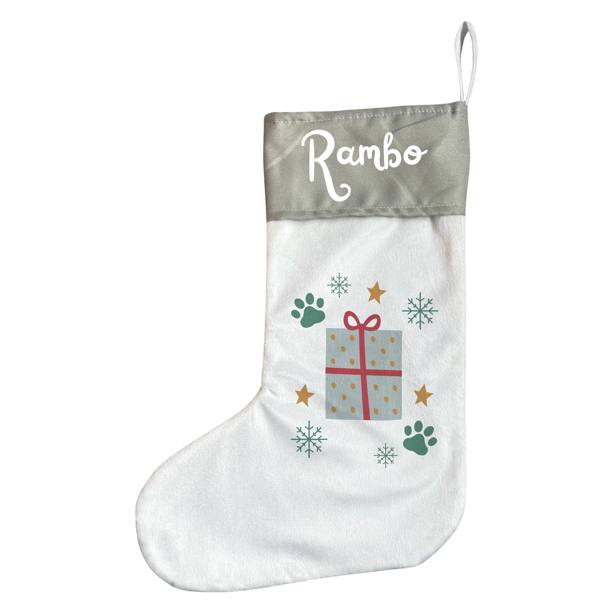 Personalised Pet Christmas Stocking with Paw Prints &amp; Gift Design