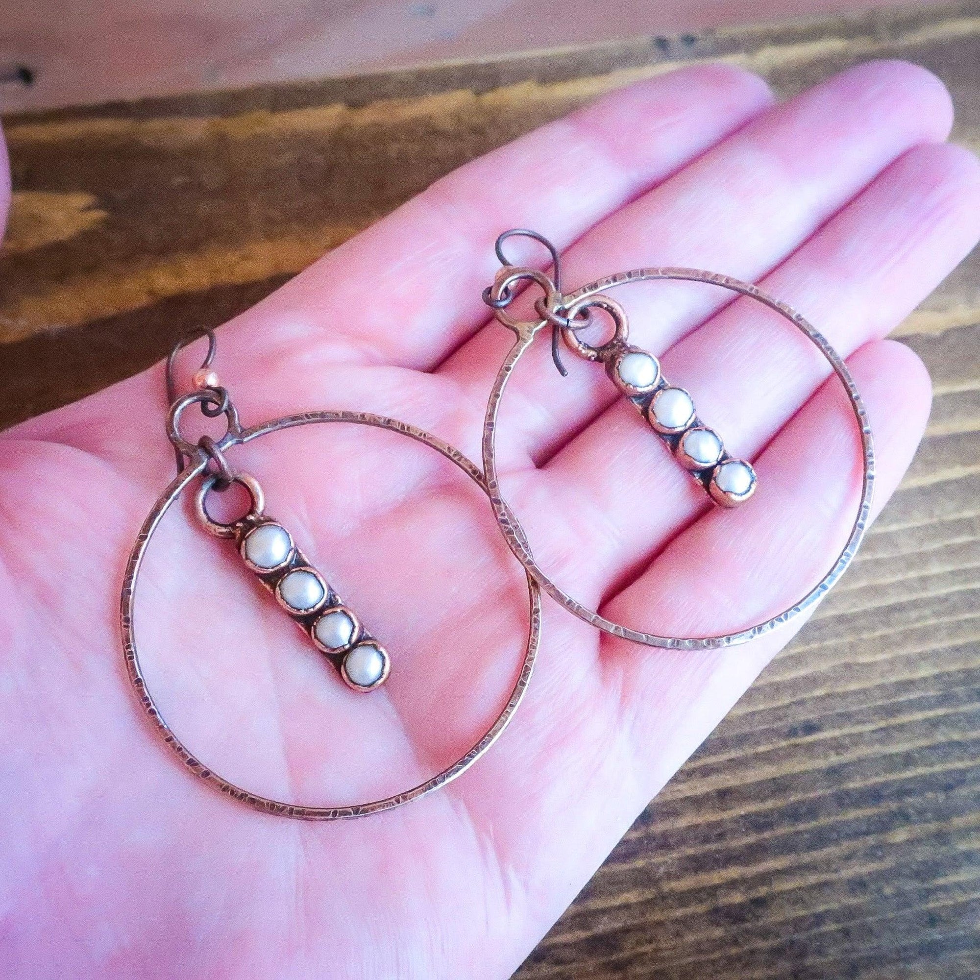 Pearl Hoops in Copper &amp; Bronze - Boho | Handmade by Blackbird &amp; Sage