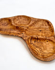 Olive Wood Divided Serving Platter | Multi Section Charcuterie Board Snack Tray