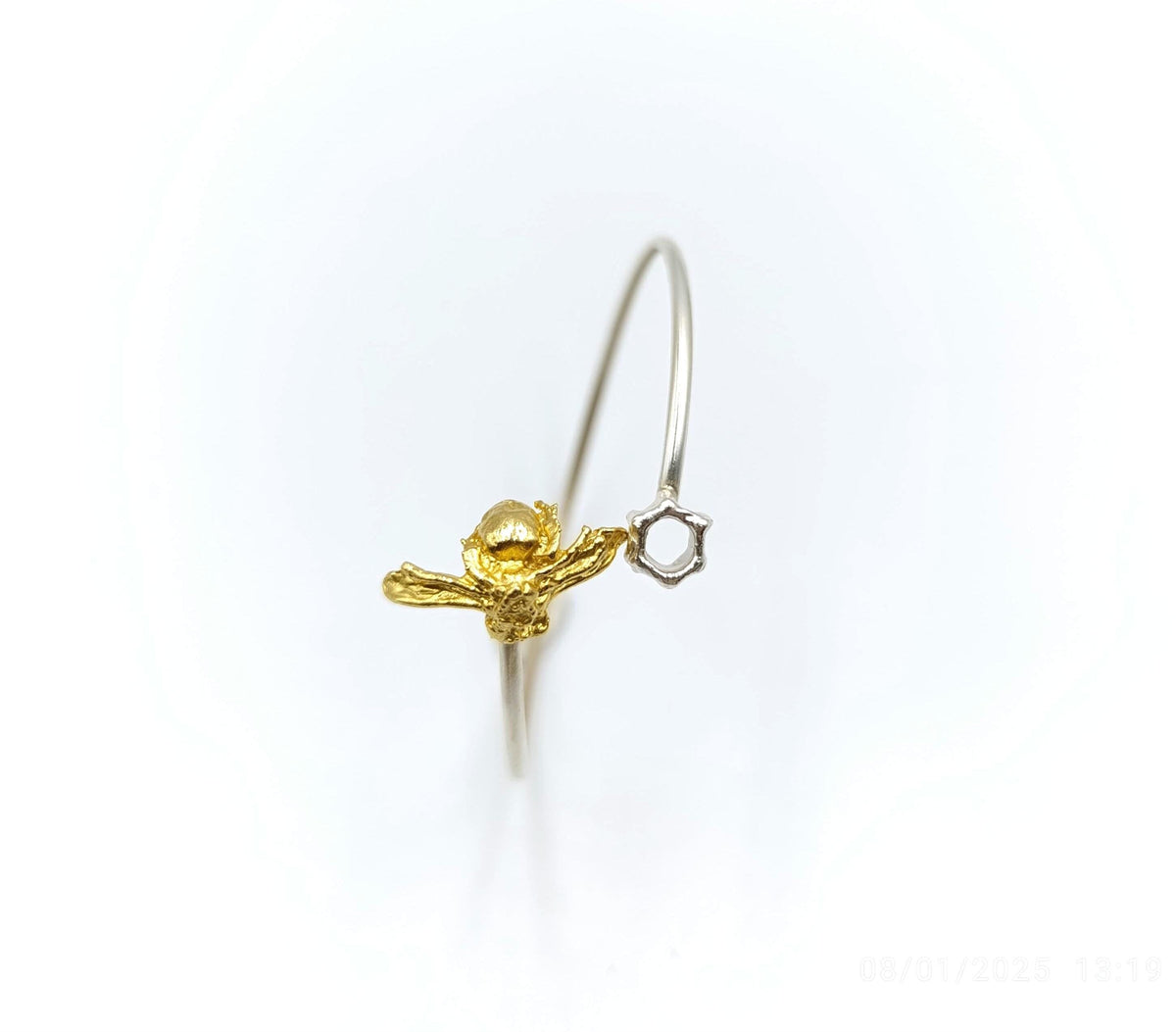 Honeycomb Bee Bracelet: Sterling Silver Adjustable Cuff