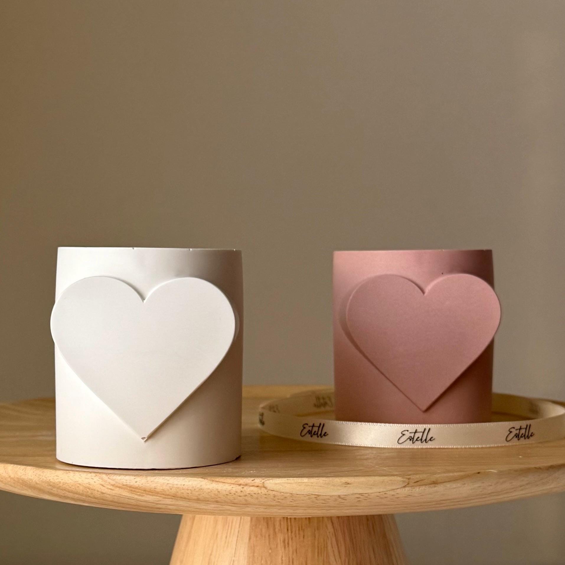 Heart Shaped Soy Wax Candle: Jesmonite Vessel, Handmade Scented Candle-0