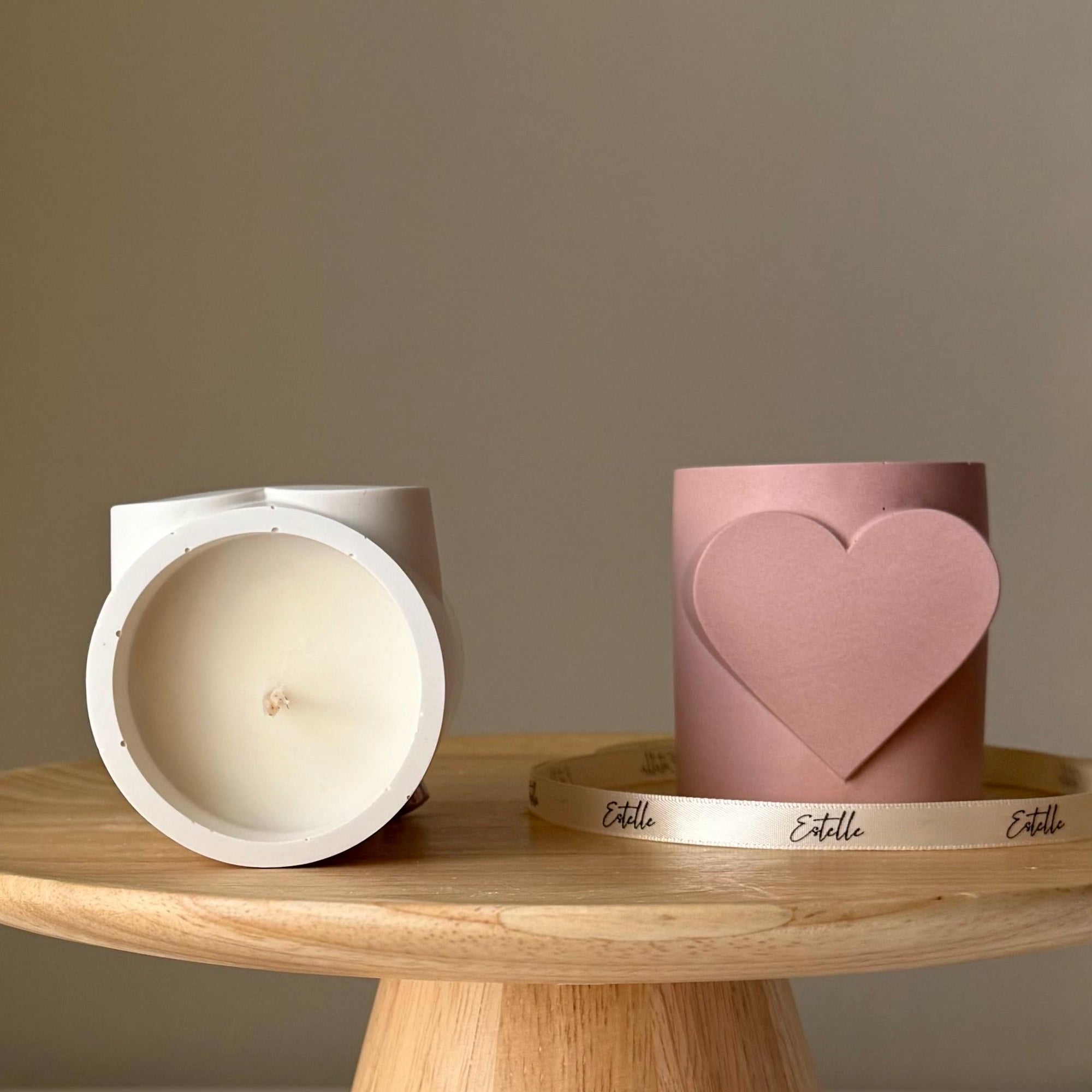 Heart Shaped Soy Wax Candle: Jesmonite Vessel, Handmade Scented Candle-1