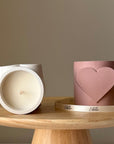 Heart Shaped Soy Wax Candle: Jesmonite Vessel, Handmade Scented Candle-1