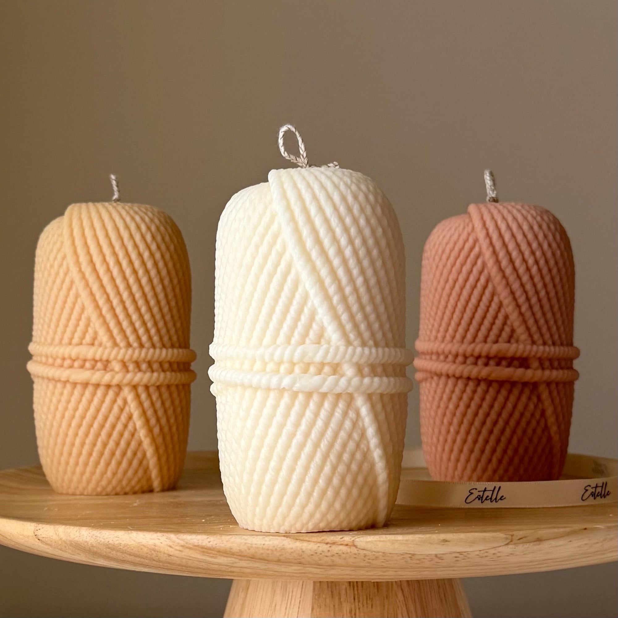 Knitting Wool Soy Pillar Candle: Handmade Home Decor-0