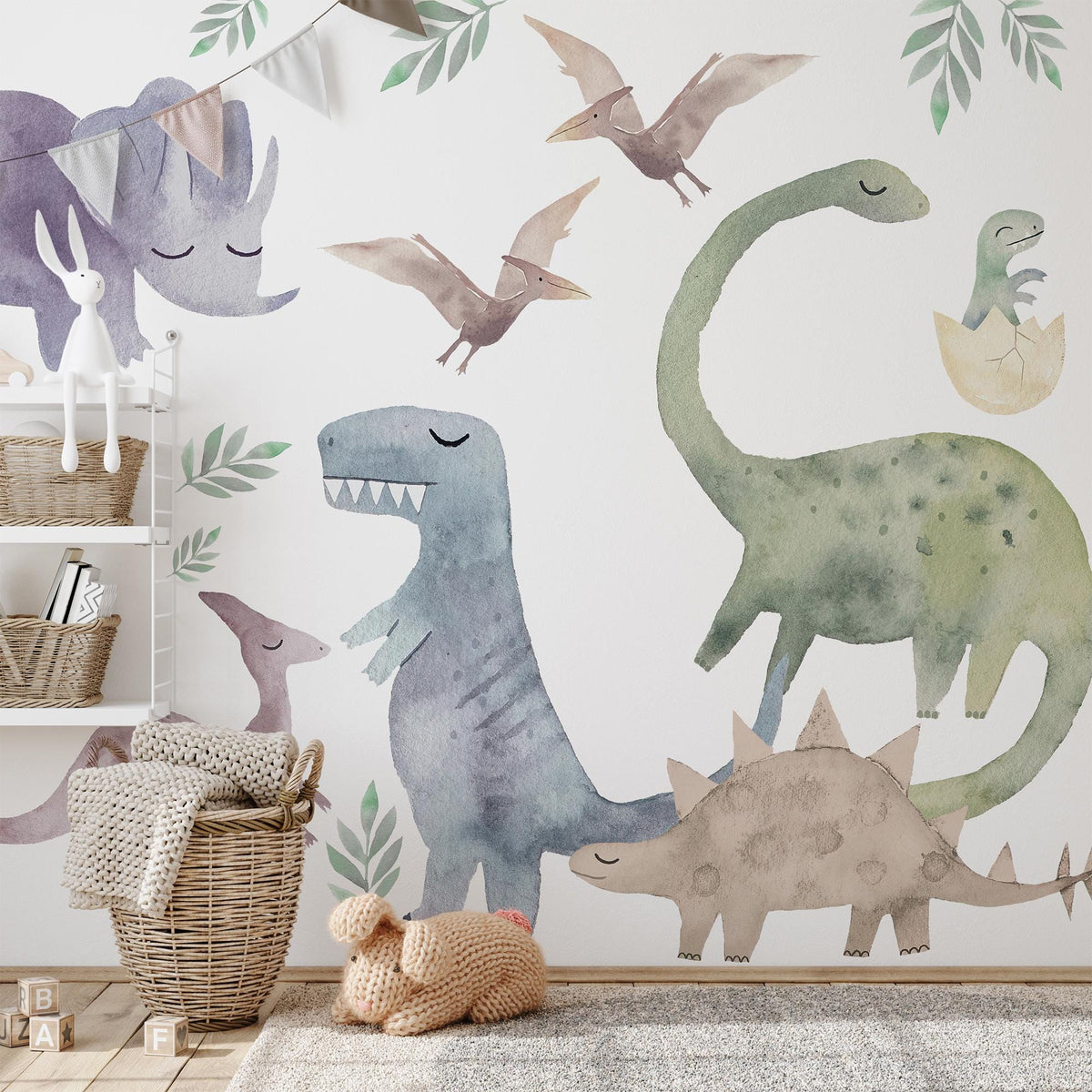 Colorful Dinosaur Wall Decals: Kids Room Decor, Peel &amp; Stick