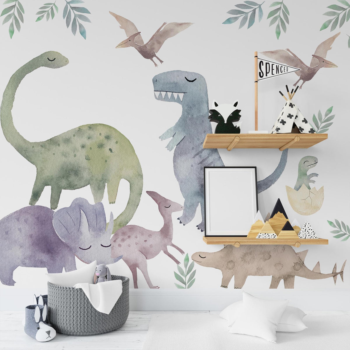 Colorful Dinosaur Wall Decals: Kids Room Decor, Peel &amp; Stick