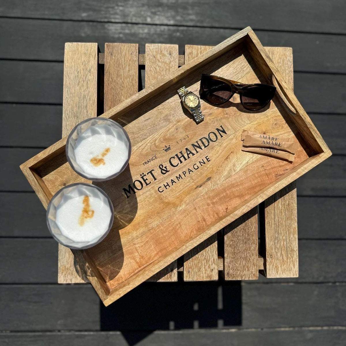Moët &amp; Chandon Wooden Serving Tray Set
