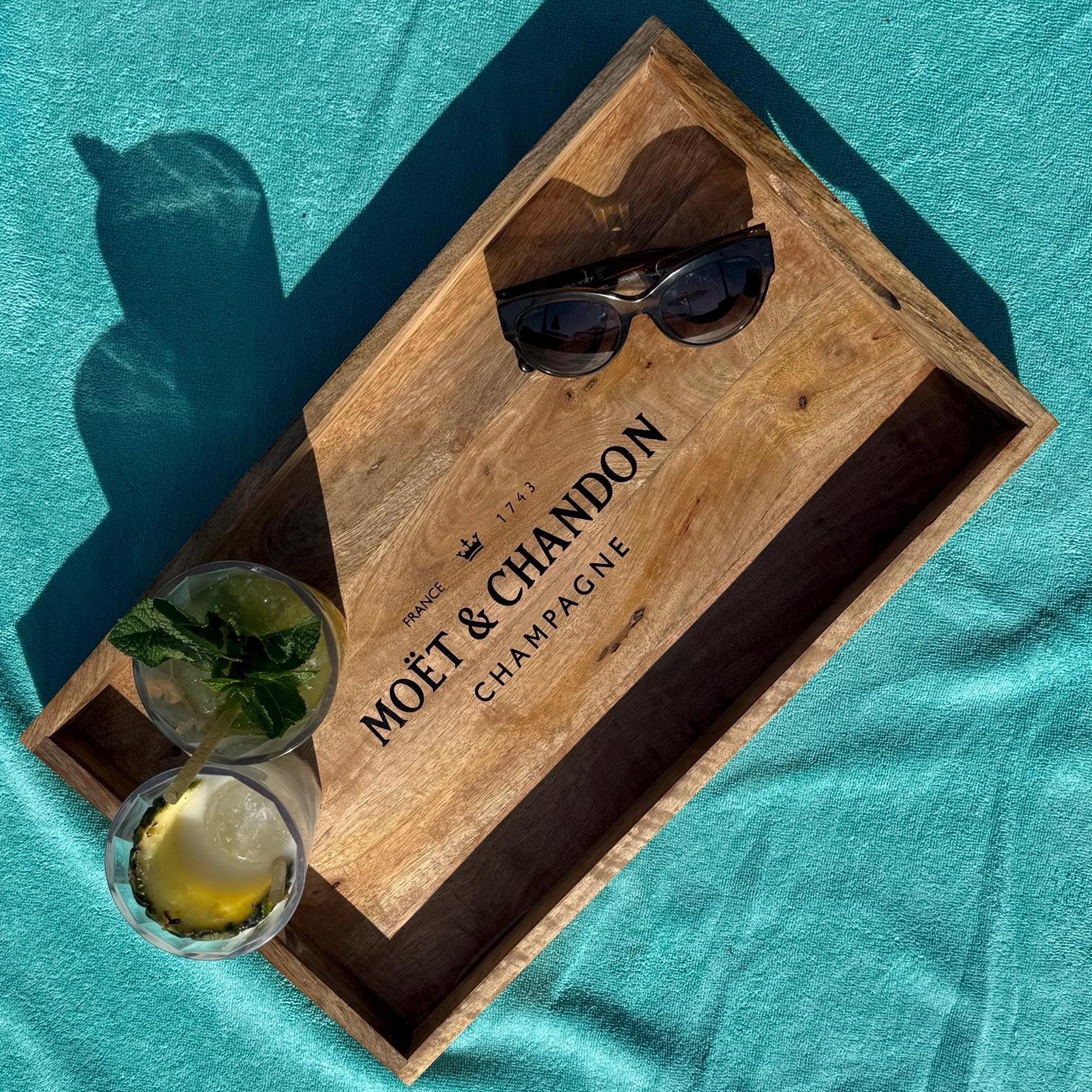 Moët &amp; Chandon Wooden Serving Tray Set