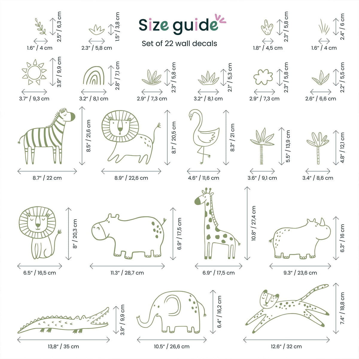 Jungle Animal Decals: Safari Nursery Decor, Removable Wall Art