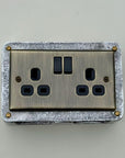 Antique Brass Double Switched Socket | 13A 2 Gang Solid Cast Metal