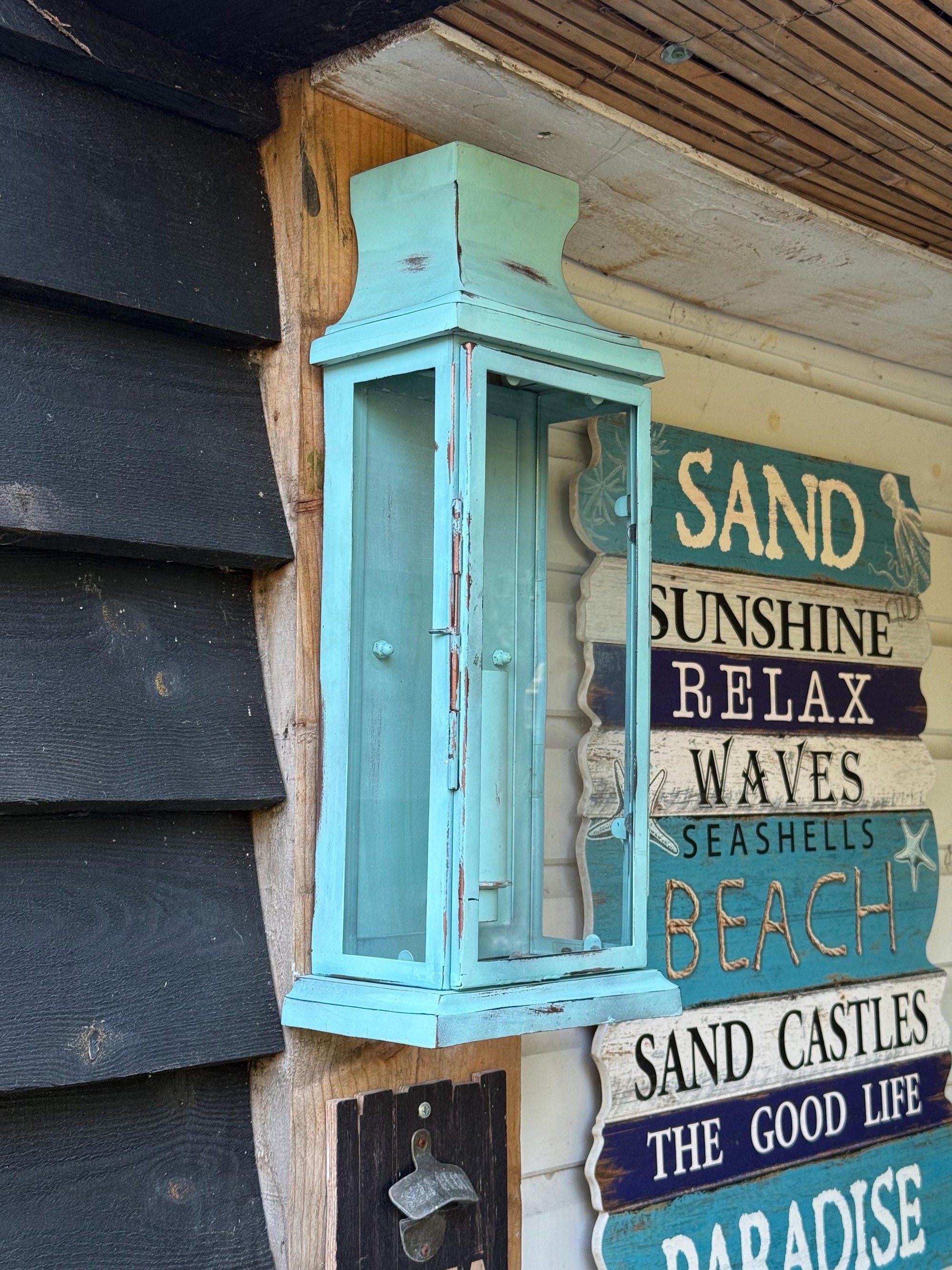 Reedham - Verdigris Effect Flush Wall Lantern - Glass Sconce