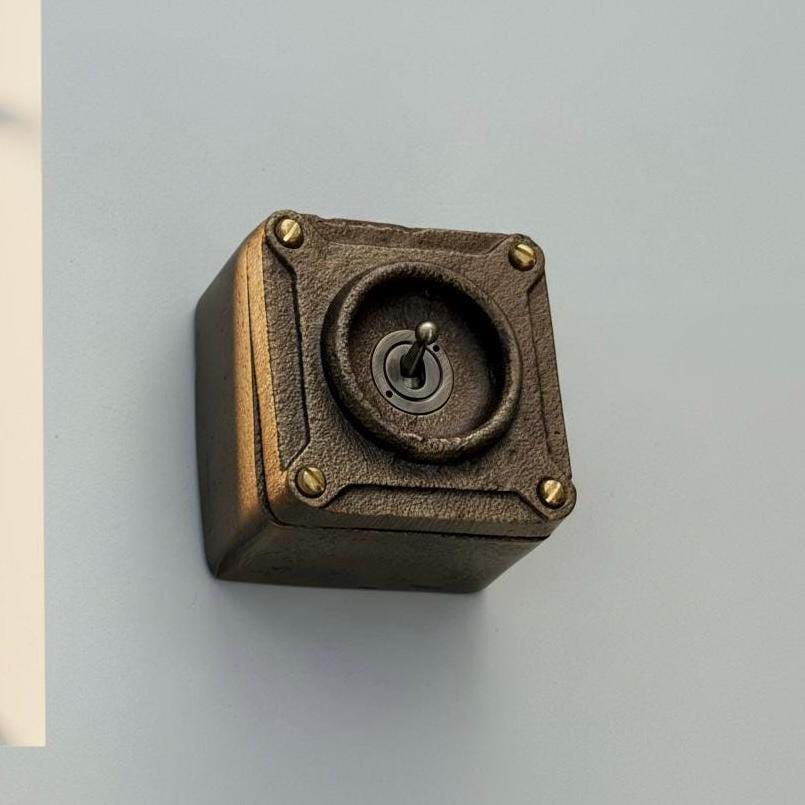 Single Gang Antique Brass Solid Conduit Toggle Light Switch - Industrial Vintage Crabtree
