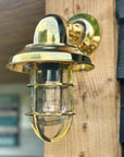 Wells Solid Brass Caged Swan Neck Wall Light - IP65