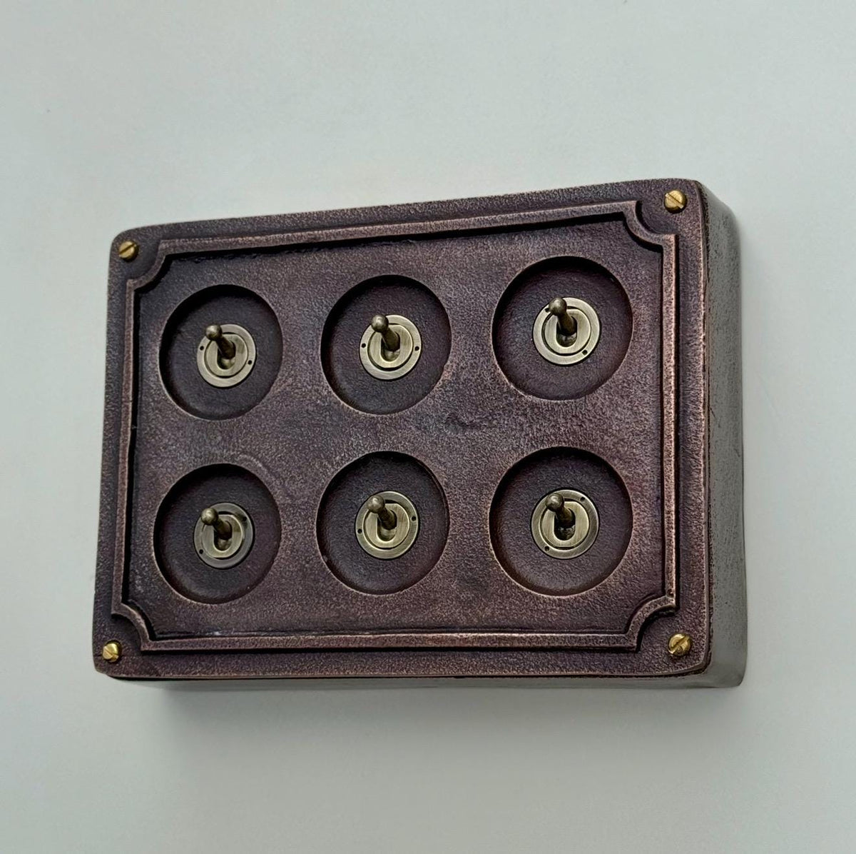 6 Gang 2 Way Antique Copper Toggle Light Switch | Metal Conduit