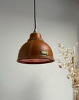 Trimingham ~ Real Genuine Leather Hand Stitched Solid Lampshade Pendant Set Light ~ 8.5 Inch
