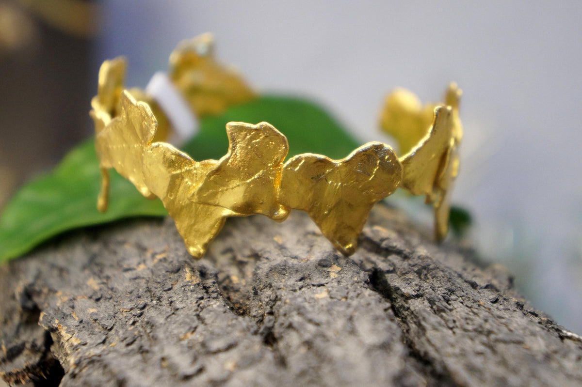 Ivy Leaf Adjustable Bracelet - GoldPlated Recycled Brass Sustainable Jewelry