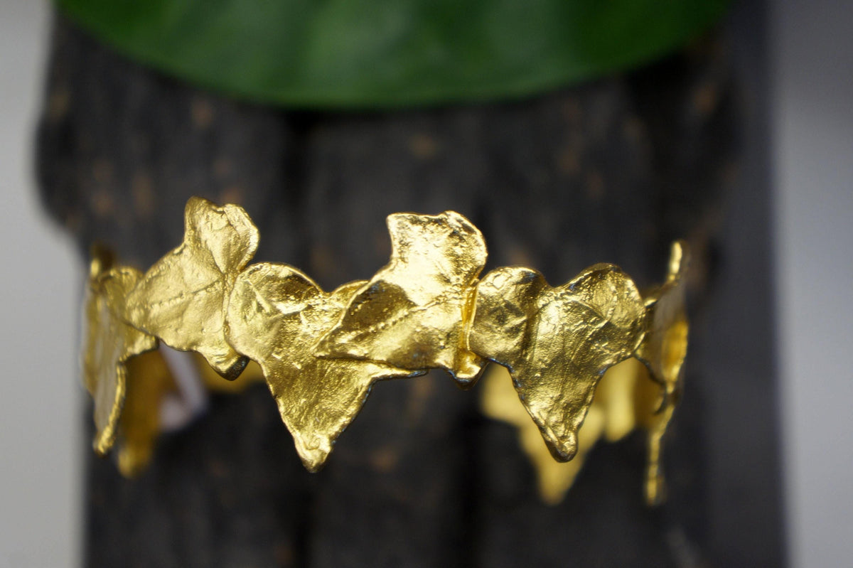 Ivy Leaf Adjustable Bracelet - GoldPlated Recycled Brass Sustainable Jewelry
