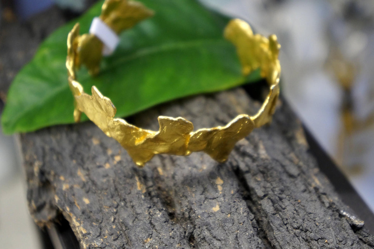 Ivy Leaf Adjustable Bracelet - GoldPlated Recycled Brass Sustainable Jewelry