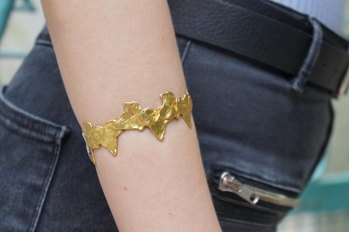 Ivy Leaf Adjustable Bracelet - GoldPlated Recycled Brass Sustainable Jewelry