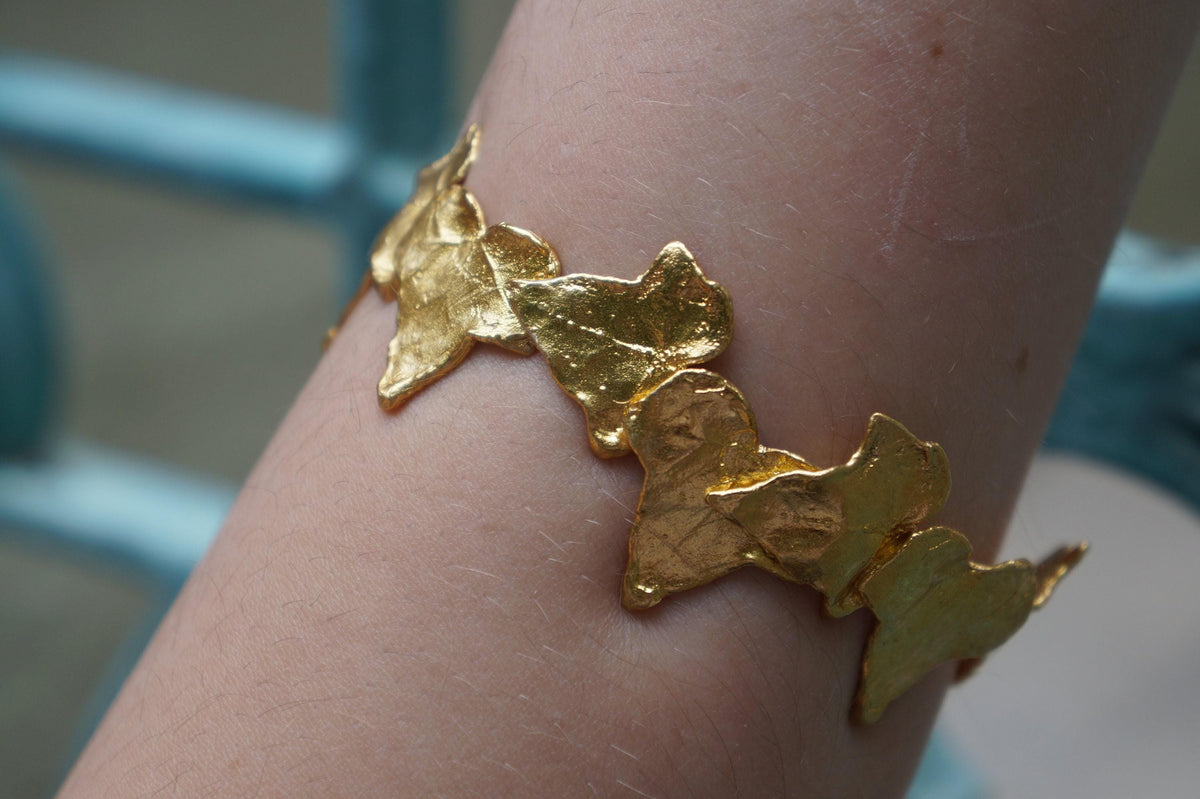 Ivy Leaf Adjustable Bracelet - GoldPlated Recycled Brass Sustainable Jewelry