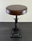 Vice Clamp Adjustable Stool | Cast Iron Industrial Seat | Leather Top