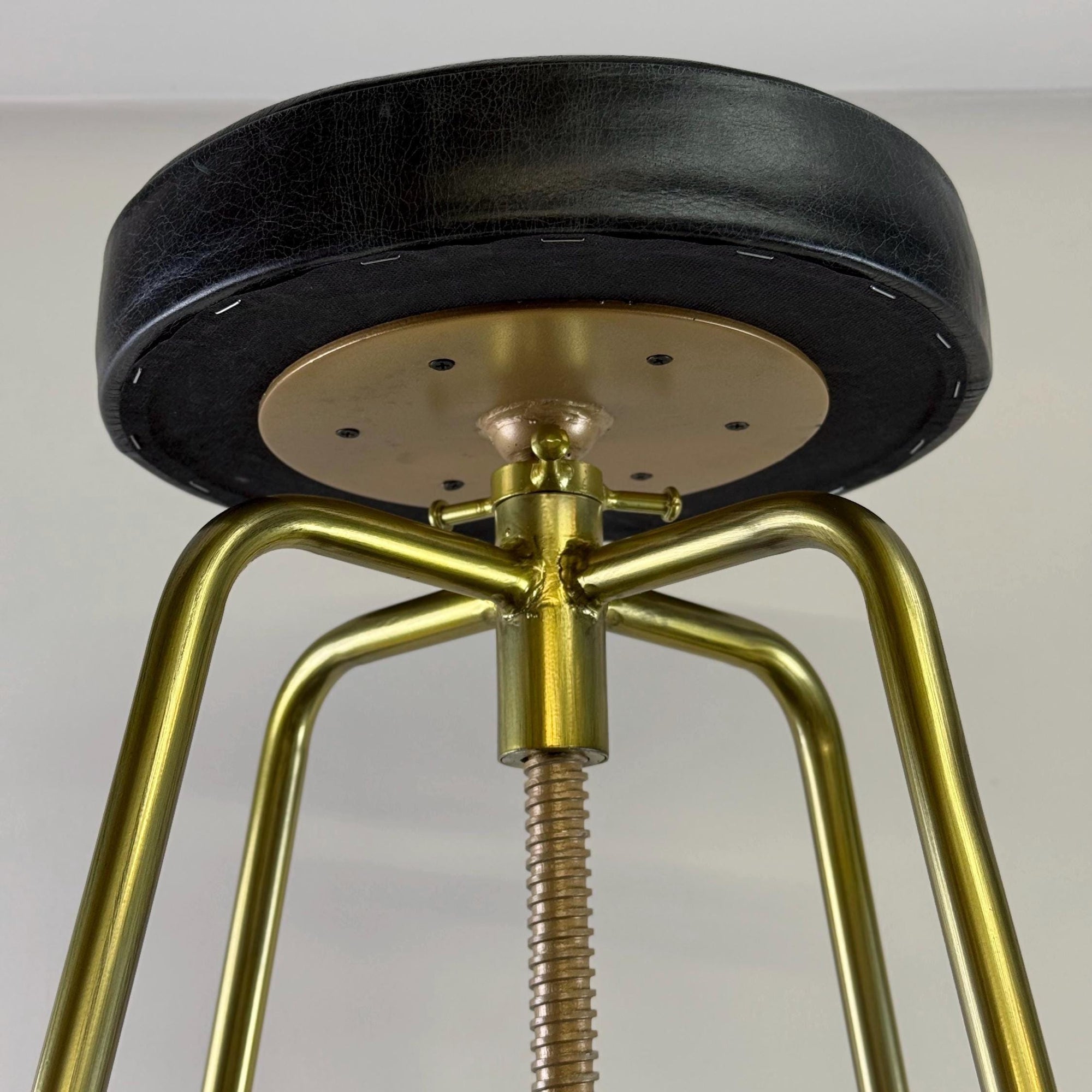 Antique Brass &amp; Black Leather Adjustable Bar Stool