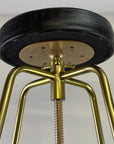 Antique Brass & Black Leather Adjustable Bar Stool