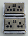 Antique Brass Double Switched Socket | 13A 2 Gang Solid Cast Metal