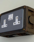 Grey Metal Clad Double Switched 13A Power Socket 230V 2 Gang Socket Antique Brass Conduit Switch