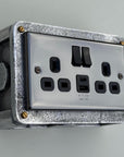 Black Nickel Double Switched 13A Socket | 2 Gang Solid Cast Metal Industrial Power Socket