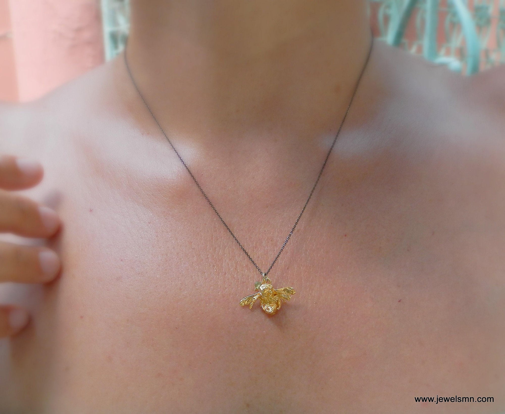 Bee Pendant Necklace: Gold Plated on Sterling Silver - Nature Inspired-2