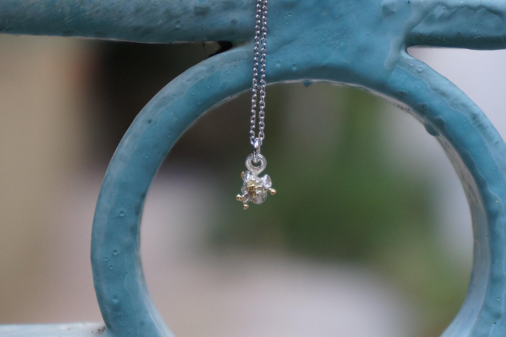 Dainty Pressed Flower Necklace - Vintage Sterling Silver Pendant-1