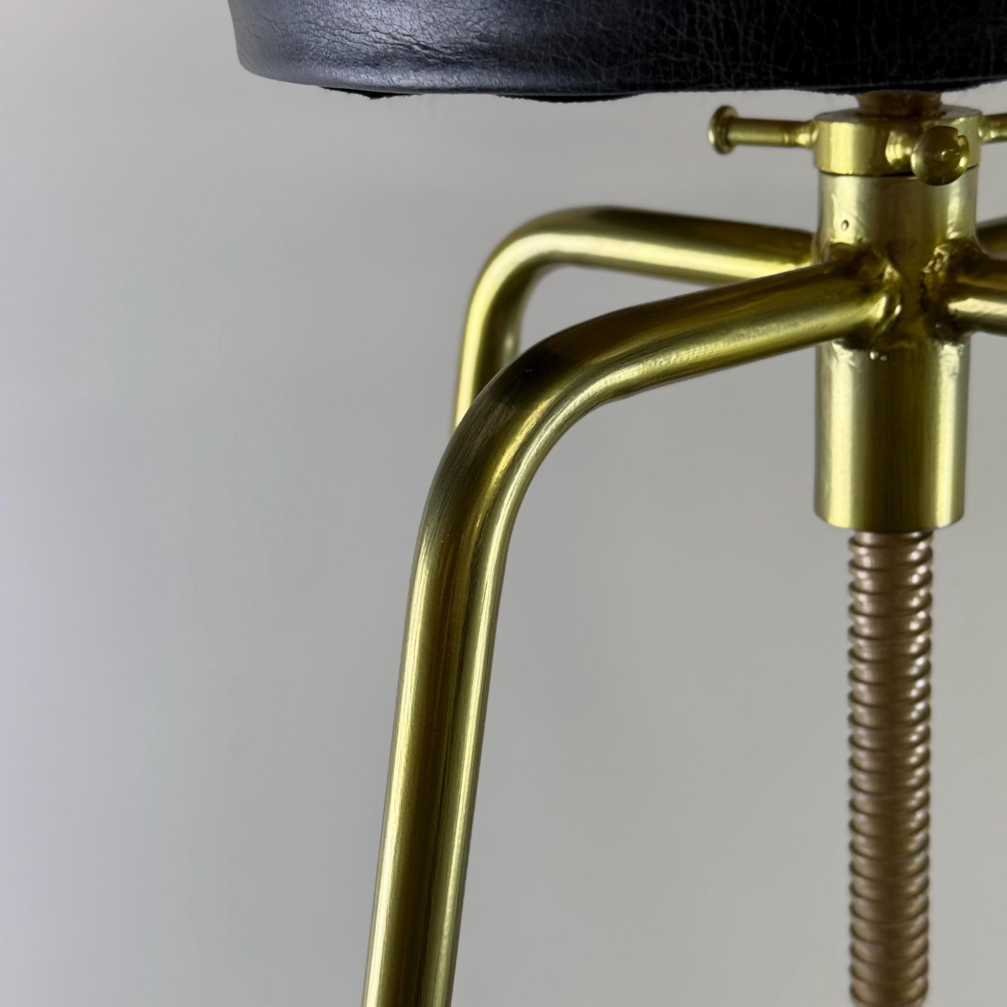 Antique Brass &amp; Black Leather Adjustable Bar Stool