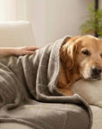 Luxury Grey & Teal Check Dog Blanket | Handmade Reversible Sherpa Fleece | Customisable Pet Blanket UK