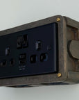 Matt Black Double Gang Plug Socket with Industrial Antique Brass Back Conduit Box