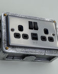 Black Nickel Double Switched 13A Socket | 2 Gang Solid Cast Metal Industrial Power Socket