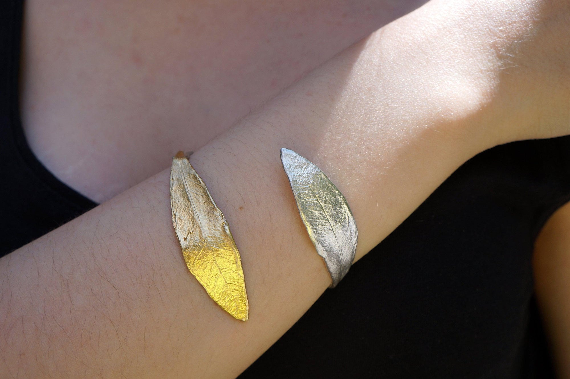 Olive Leaf Cuff Bracelet - Sterling Silver with Gold Plating-0