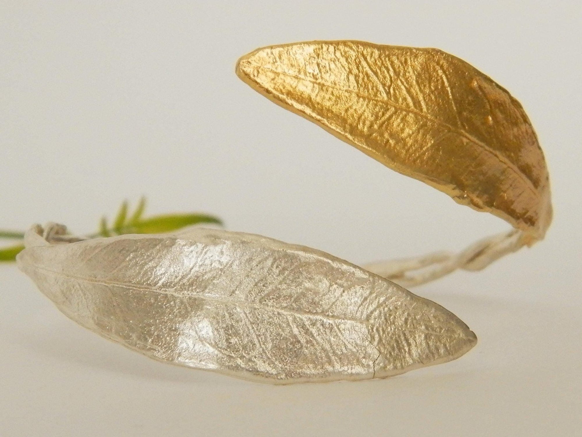 Olive Leaf Cuff Bracelet - Sterling Silver with Gold Plating-1