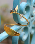 Real Olive Branch Gold Bangle Bracelet, Handmade Nature Jewelry, Organic Forest Cuff, Unique Gift for Nature Lovers, 14K Gold Plated Sterling Silver 925