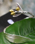Real Olive Branch Gold Bangle Bracelet, Handmade Nature Jewelry, Organic Forest Cuff, Unique Gift for Nature Lovers, 14K Gold Plated Sterling Silver 925