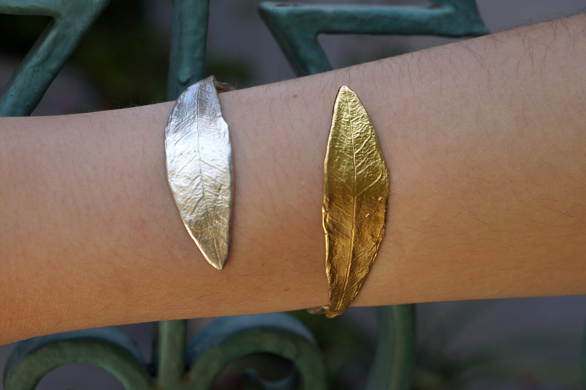 Olive Leaf Cuff Bracelet - Sterling Silver with Gold Plating-3