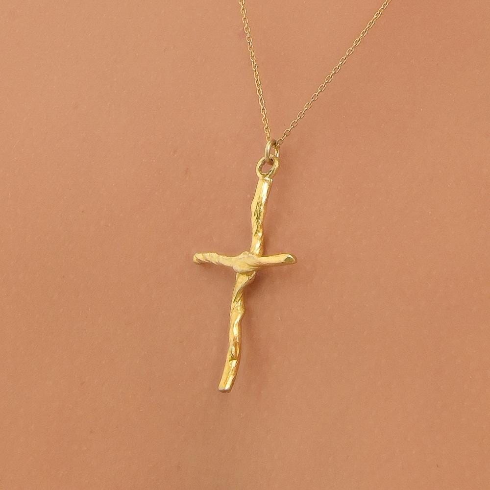 Olive Wood Cross Pendant Necklace, Large, Gold on Silver (Unisex)-0