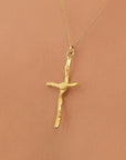 Olive Wood Cross Pendant Necklace, Large, Gold on Silver (Unisex)-0