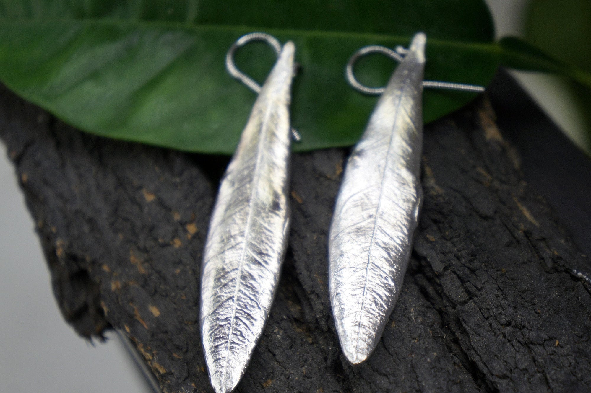 Olive Leaf Dangle Earrings - Handcrafted Sterling Silver-1