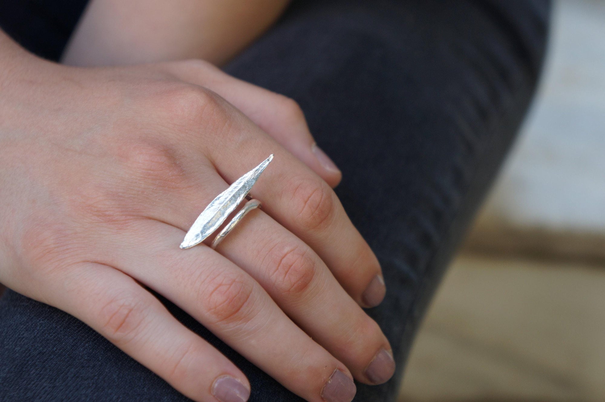 Real Olive Leaf Silver Ring, Handmade Nature Jewelry, Organic Botanical Band, Gift for Peace &amp; Protection, Gold or Sterling Silver 925