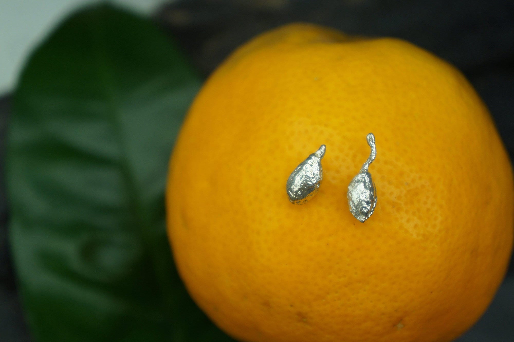 Olive Fruit Earrings: Minimalist Sterling Silver Studs (Tiny Size)-2