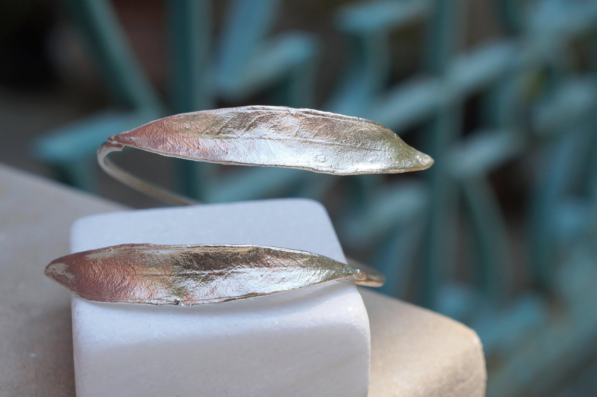 Gold Olive Leaf Bracelet, Gold-Plated Sterling Silver Jewelry, Silver Cuff, Gift for Her, Birthday Gift for Women, Handmade Jewelry-1